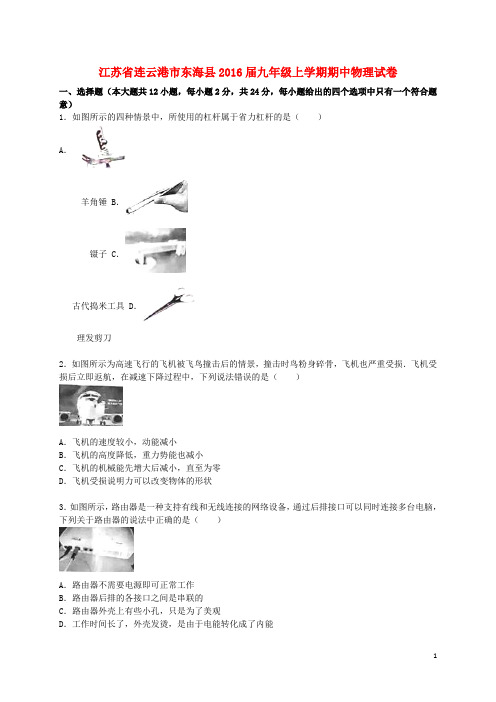 江苏省连云港市东海县九年级物理上学期期中试题(含解