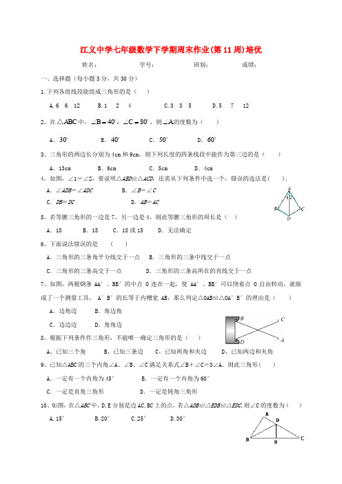 广东省佛山市顺德区2016-2017学年七年级数学下学期第11周周末作业(无答案) 新人教版