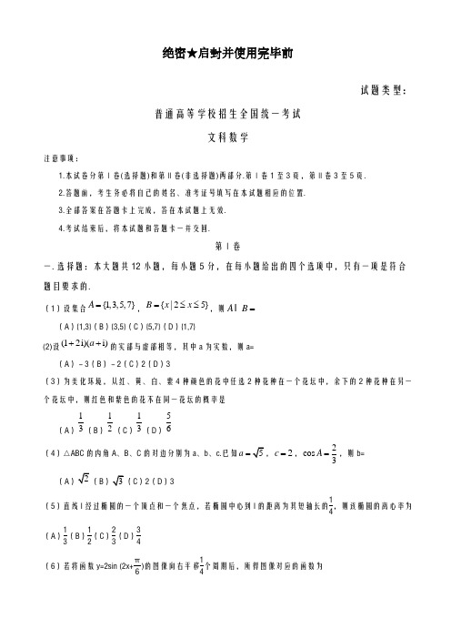 2020-2021学年新课标I高考数学文科模拟试题及答案解析