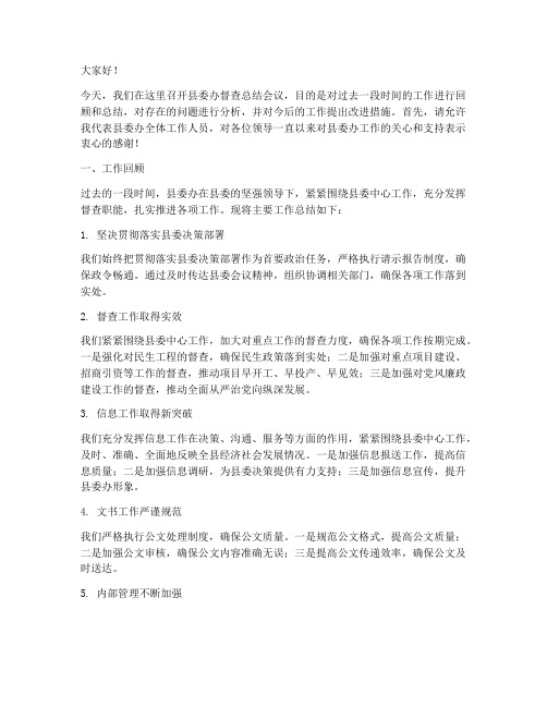 县委办督查总结发言稿范文