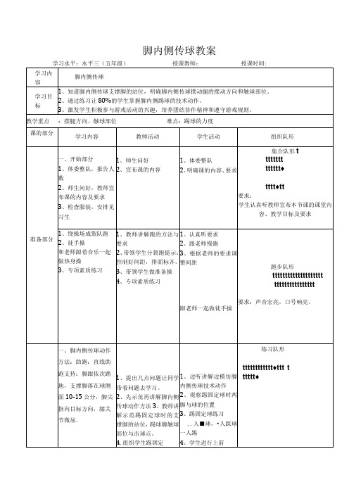 水平三(五年级)体育《足球脚内侧传球》公开课教案