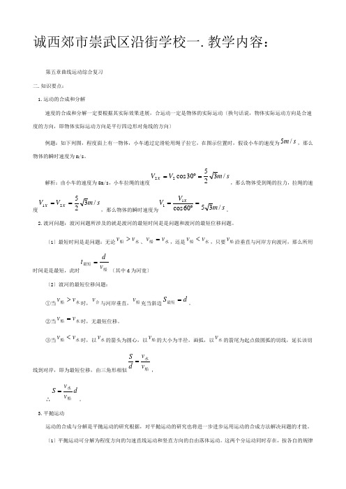 高一物理第五章 曲线运动综合复习 教案