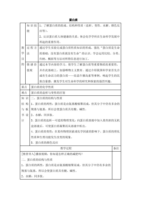 苏教版高中化学选修5《蛋白质》名师教案