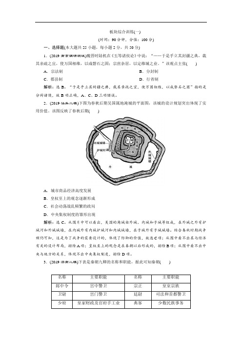 高考历史二轮复习：板块综合(一)中国古代史(专题卷)(含答案)