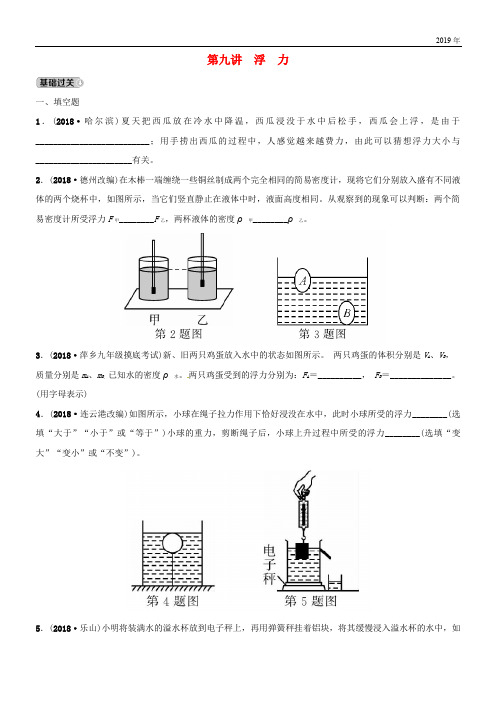 (江西专版)2020年中考物理总复习 第九讲 浮力分层精练