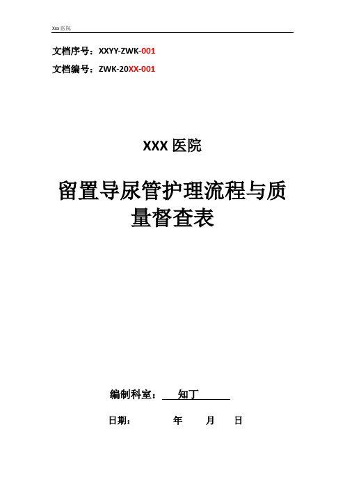 医院留置导尿管护理流程与质量督查表