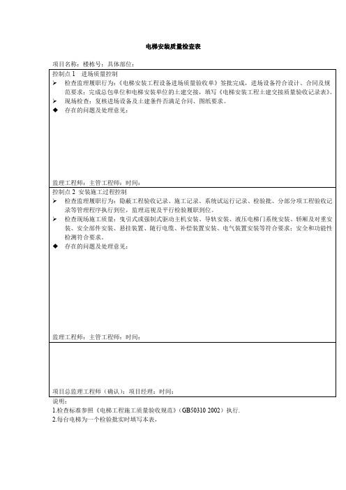 电梯安装质量检查表