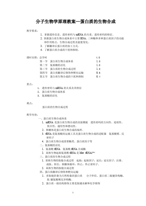 分子生物学原理教案—蛋白质的生物合成