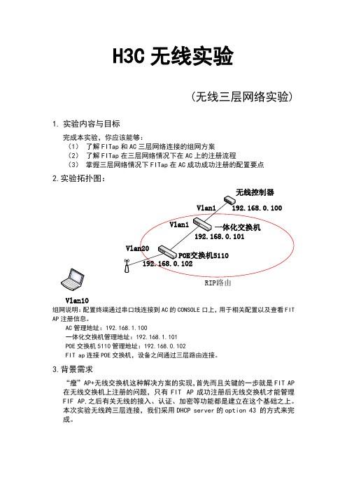 H3C无线实验(跨三层网络连接)