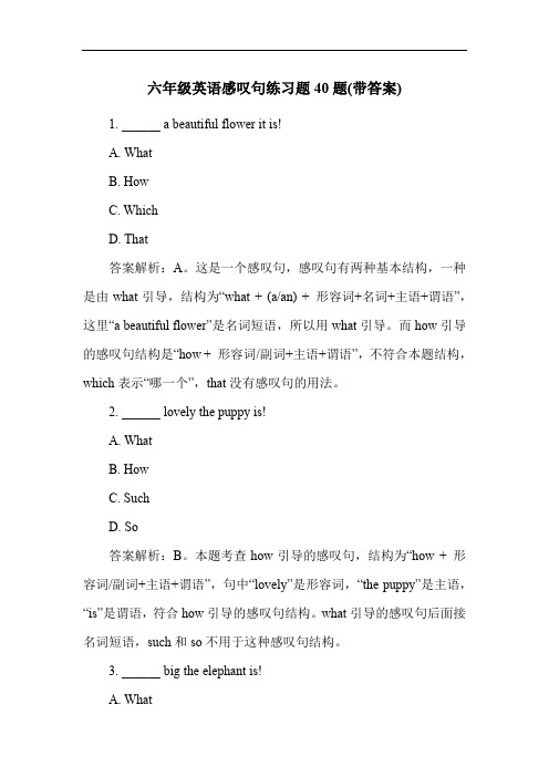 六年级英语感叹句练习题40题(带答案)