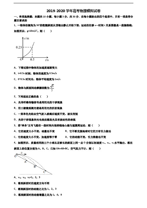 衡阳市2019-2020学年高考物理达标测试试题