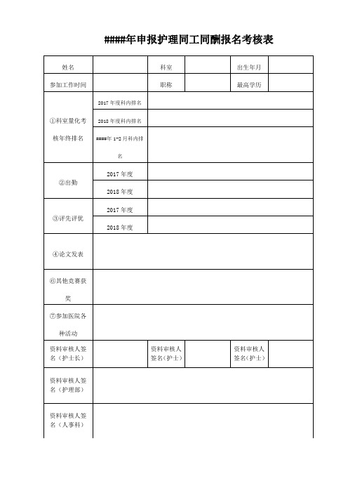 市人民医院合同护士享受同工同酬待遇报名考核表