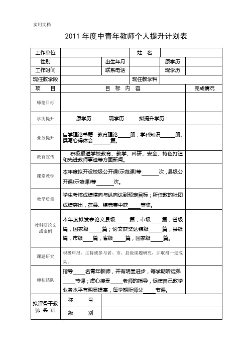 年度中青年教师个人提升计划表