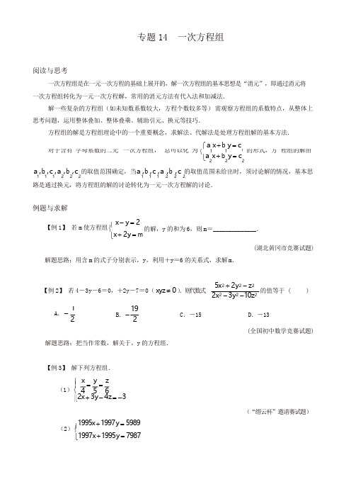 初中七年级数学竞赛培优讲义全套专题14 一次方程组[精品]