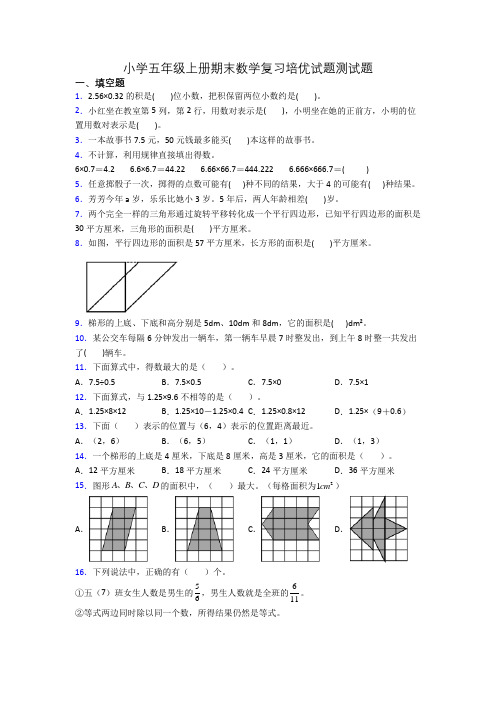 小学五年级上册期末数学复习培优试题测试题