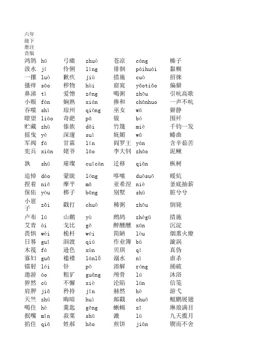 人教版小学语文六年级下册容易读错的字音