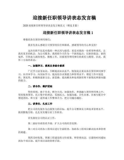 迎接新任职领导讲表态发言稿