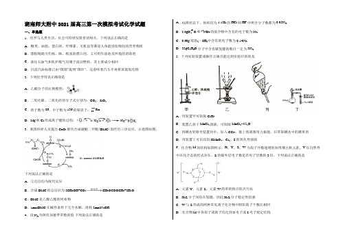 湖南师大附中2021届高三第一次模拟考试化学试卷及答案