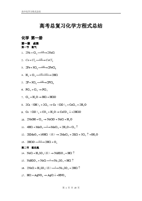 最全高中教科书化学方程式大全(高考必考)