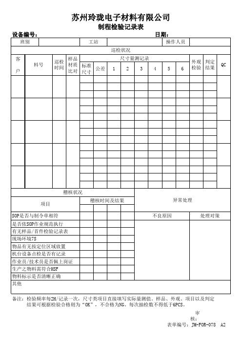 制程检验记录表