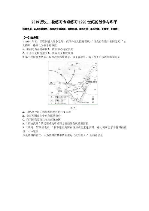 2019历史二轮练习专项练习1920世纪的战争与和平