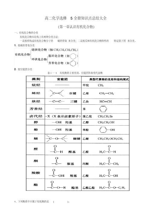 人教版高中化学选修5全册知识点和练习