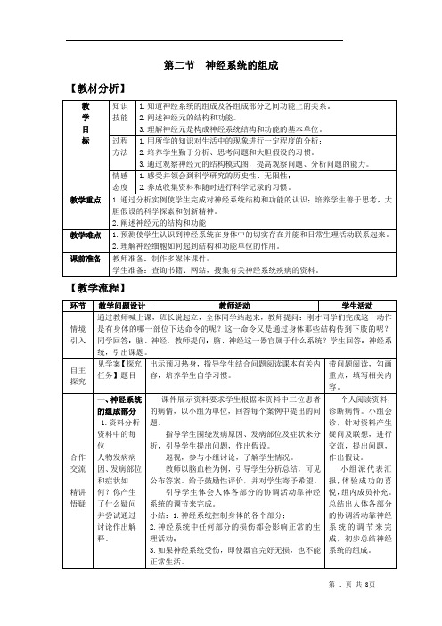 初中生物_神经系统的组成教学设计学情分析教材分析课后反思