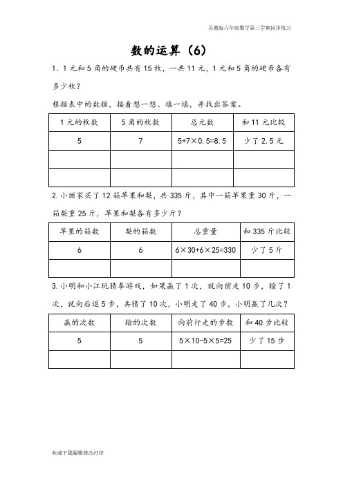 苏教版六年级数学下学期第七单元 总复习《1.10 数的运算(6)》同步练习含答案