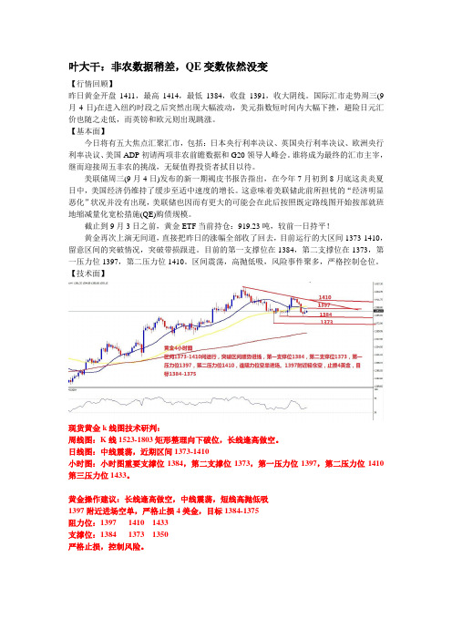 2013年9月5日叶大干(黄金)+叶大干：非农数据稍差,QE变数依然没变