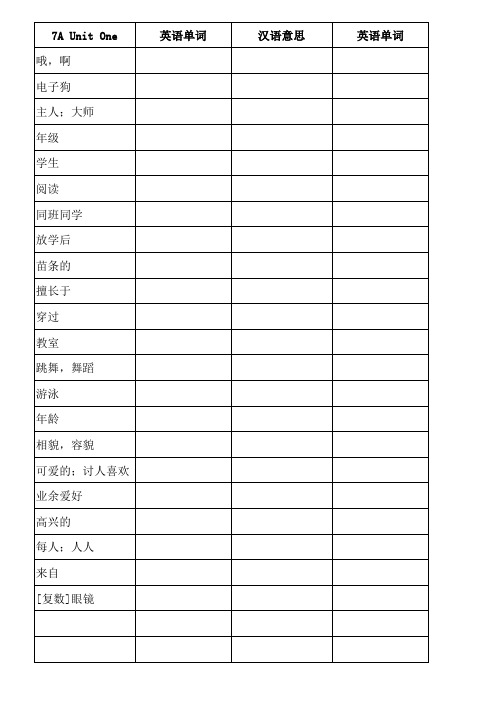 最新牛津译林版7A教材单词表