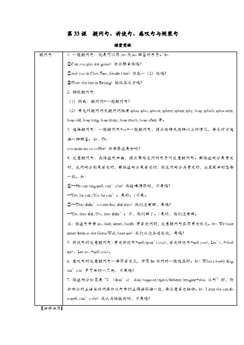 2019届中考英语复习第二篇中考语法专项第33课疑问句祈使句感叹句与倒装句基础知识