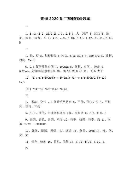 物理2020初二寒假作业答案