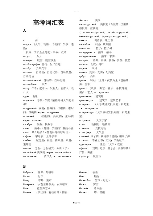 俄语高考词汇表