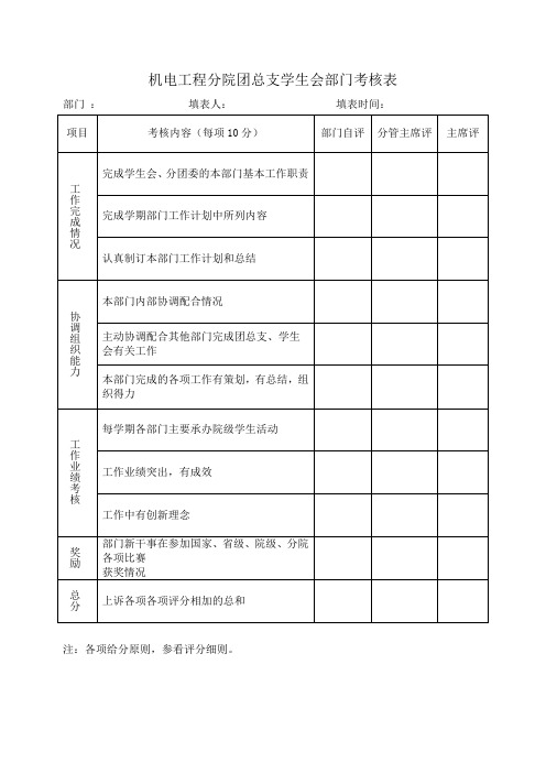 学生会各部门考核表