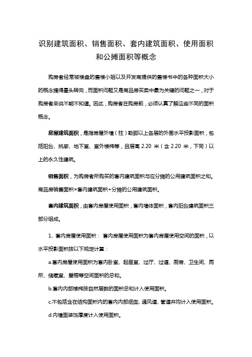 识别建筑面积、销售面积、套内建筑面积、使用面积和公摊面积等概念