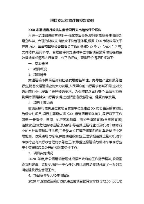 项目支出绩效评价报告案例