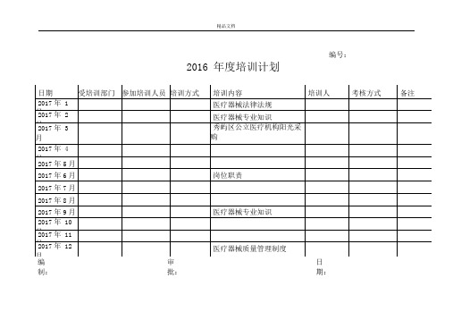 医疗器械公司年度培训计划及培训记录