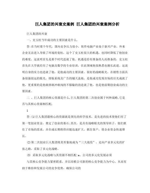 巨人集团的兴衰史案例 巨人集团的兴衰案例分析