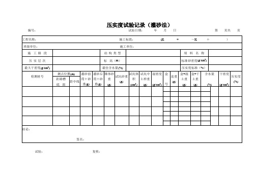 压实度试验记录表(灌砂法) 试土表5