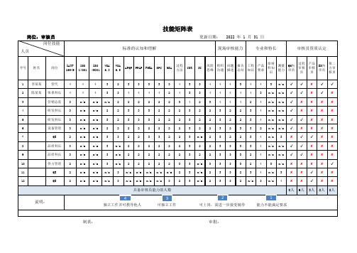 内审员技能矩阵表案例模板