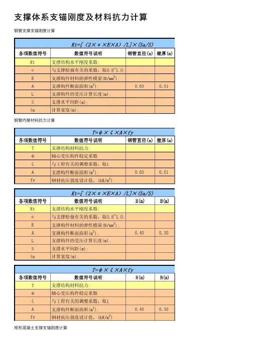 支撑体系支锚刚度及材料抗力计算