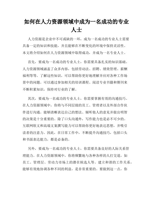 如何在人力资源领域中成为一名成功的专业人士