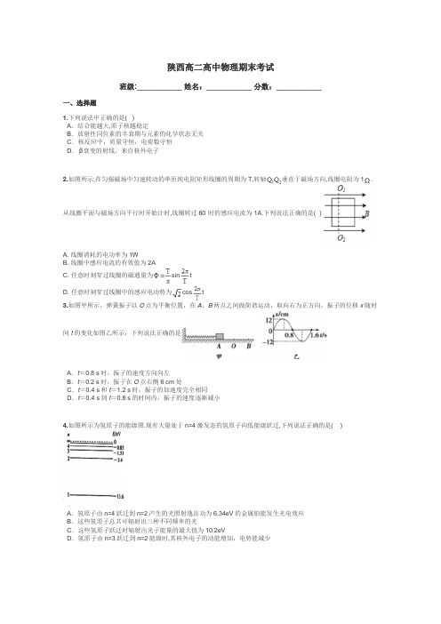 陕西高二高中物理期末考试带答案解析
