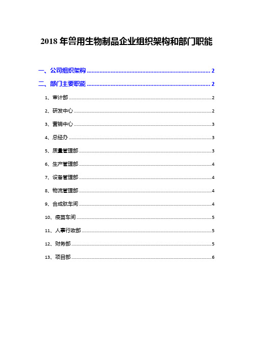 2018年兽用生物制品企业组织架构和部门职能