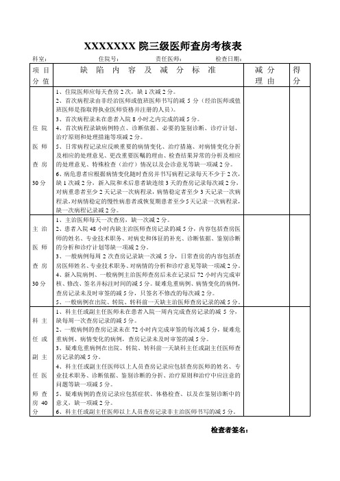 三级医师查房考核表