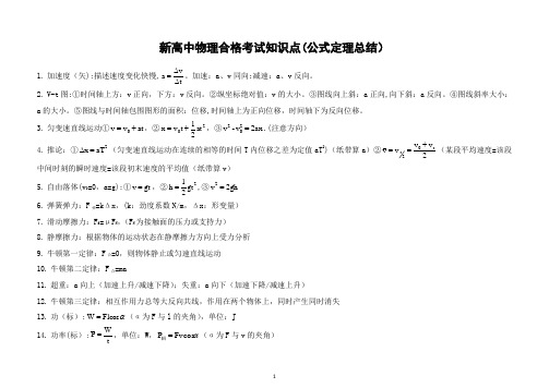 新高中物理合格考试知识点(公式定理总结)