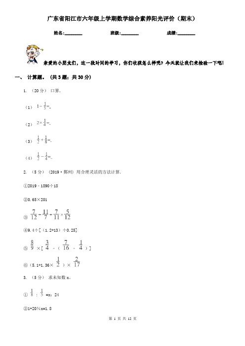 广东省阳江市六年级上学期数学综合素养阳光评价(期末)