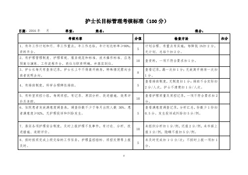 护士长管理目标考核标准