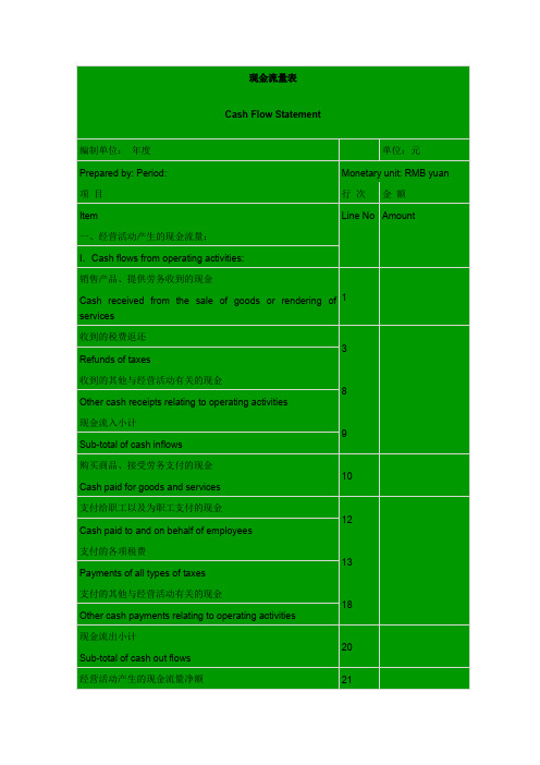 现金流量英文对照