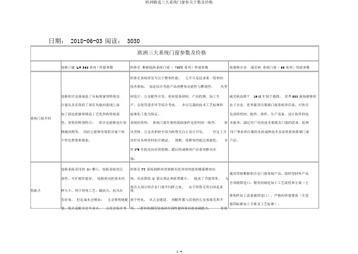 欧洲精选三大系统门窗参关于数及价格